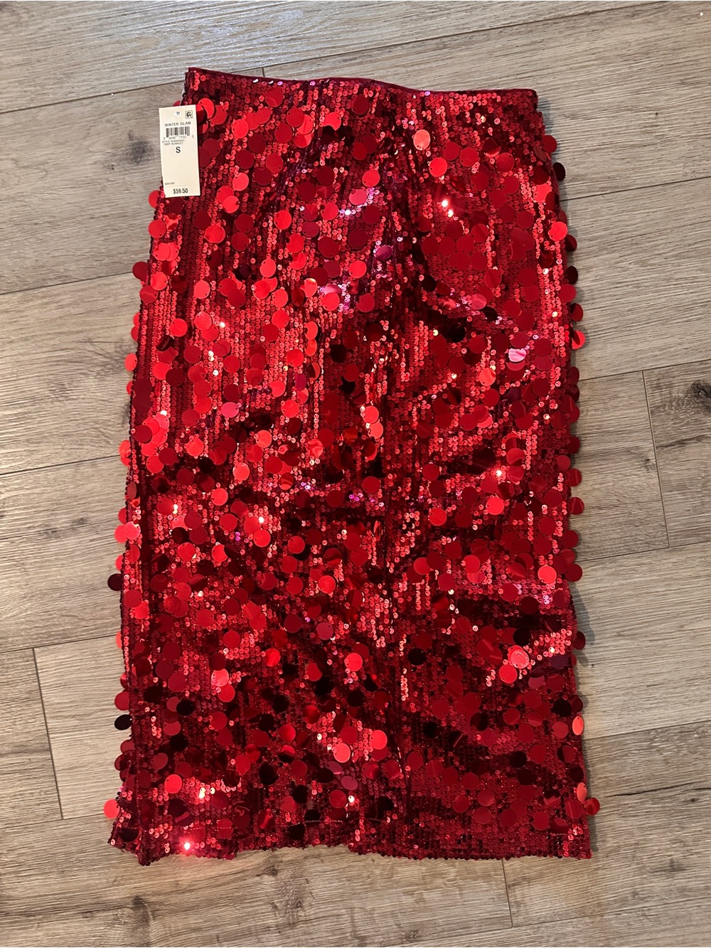 Bar III Red Sequin Midi Pencil Skirt